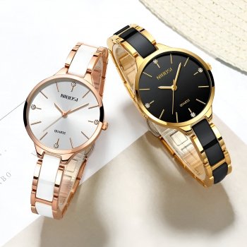 Ceramic Women’s Watch with Diamond Accents & Water Resistance