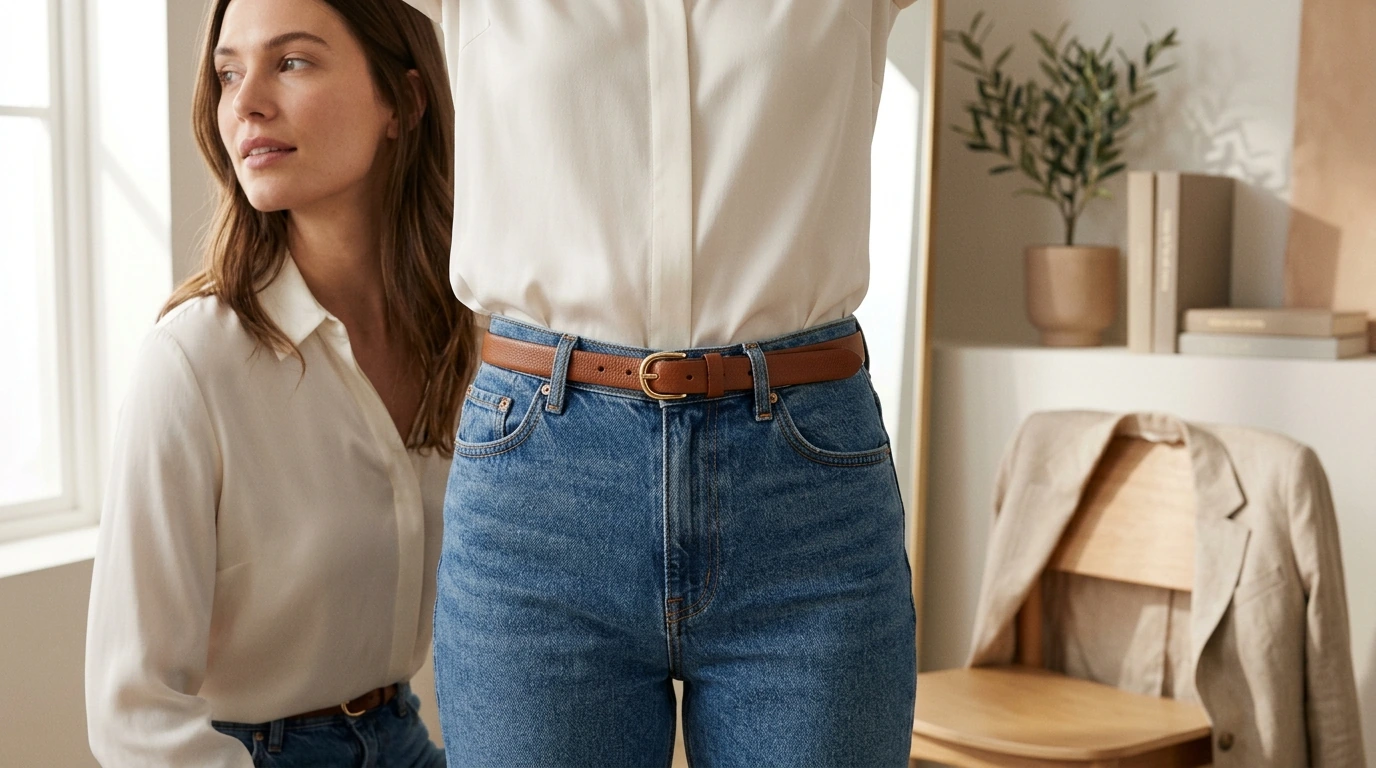 Skinny Leather Belt with Gold Buckle: Dress & Jeans