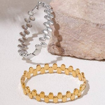 Oval Bead Stainless Steel Openable Cuff: Everyday Shine