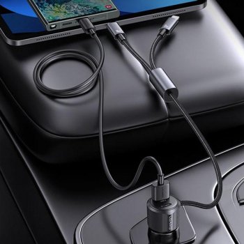 66W Dual-Port Car Charger + 2-in-1 Cable for Fast Charging